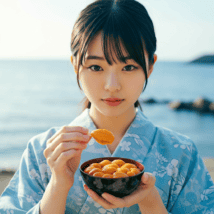 ウニを持っている女性