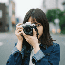 カメラで撮影している女性