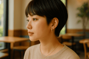 22金のイヤリングを身につけている女性