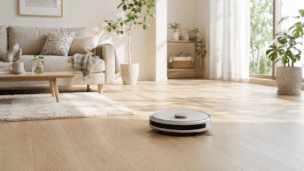 リビングを走るロボット掃除機